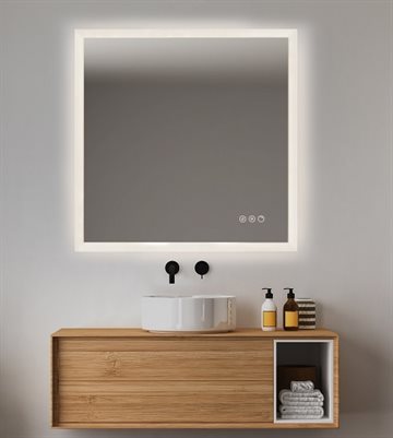 SUNRISE-3 spejl med LED lys, justerbar farve & lysstyrke samt anti-dug - 90x80 cm